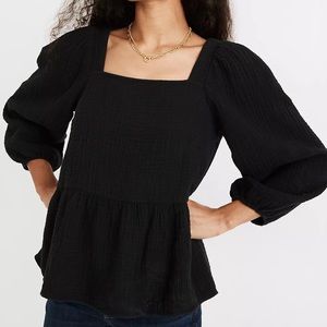 Madewell Lightspun Millbrook Puff Sleeve Peplum Top